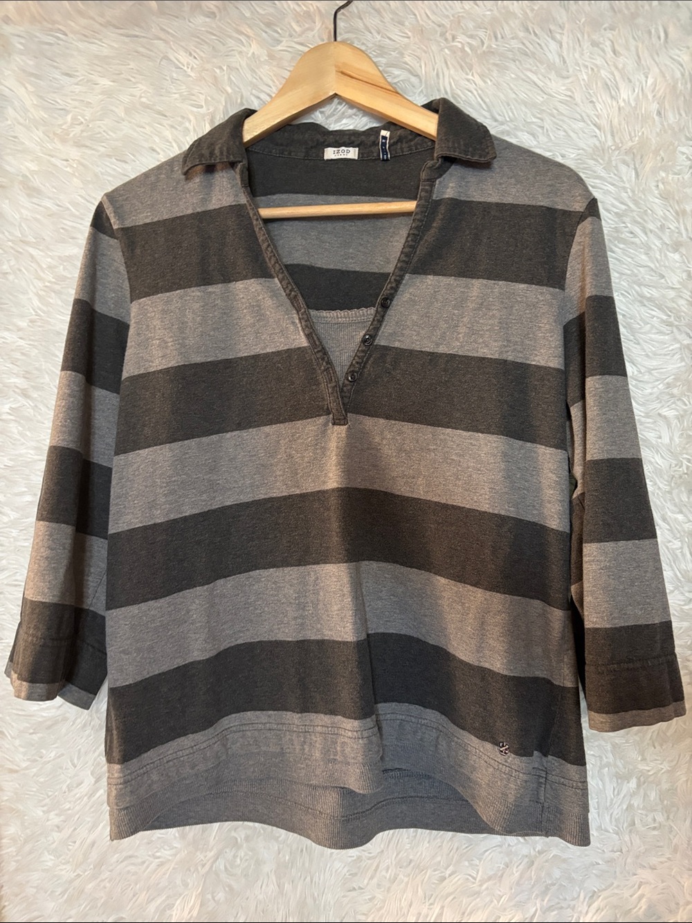 Izod Striped 3/4 Blouse Size XL